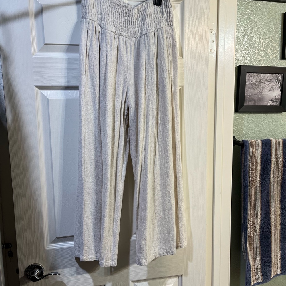 Casual Cream Linen Women's Pants